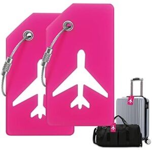 2pc Silicone Luggage Tags Travel Accessories Pink Solid Color Boarding Bag